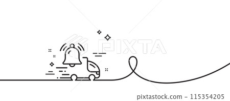 Delivery notification line icon. Continuous one line with curl. Alarm bell reminder sign. Truck alert symbol. Delivery notification single outline ribbon. Loop curve pattern. Vector 115354205
