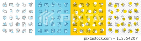 Vector icons set of Presentation board, Chemical formula and Reject file line icons pack for web with 5g internet, Atom core, Environment day outline icon. Petrol station, Transmitter. Vector Vector icons set of Presentation board, Chemical formula and Reject file line icons pack for web with 5g internet, Atom core, Environment day outline icon. Petrol station, Transmitter. Vector 115354207