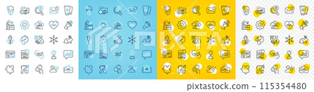 Vector icons set of Windy weather, 360 degree and Heartbeat line icons pack for web with Co2 gas, Snowflake, Timer outline icon. Megaphone, Electronic thermometer, Puzzle pictogram. Vector 115354480