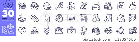 Lingerie, Grilled steak and Timer line icons pack. Tool case, Edit, Paper clip web icon. Fraud, Hot sale, Coffee pictogram. Cake, Fast verification , Line graph. Loyalty points. Vector Lingerie, Grilled steak and Timer line icons pack. Tool case, Edit, Paper clip web icon. Fraud, Hot sale, Coffee pictogram. Cake, Fast verification , Line graph. Loyalty points. Vector 115354599