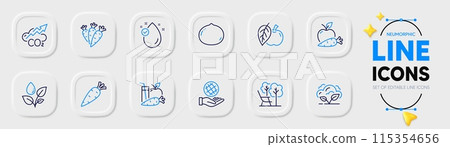Macadamia nut, Co2 and Juice line icons for web app. Pack of Plants watering, Co2 gas, Deckchair pictogram icons. Carrot, Apple carrot, Safe planet signs. Carrots, Vitamin e, Apple. Vector Macadamia nut, Co2 and Juice line icons for web app. Pack of Plants watering, Co2 gas, Deckchair pictogram icons. Carrot, Apple carrot, Safe planet signs. Carrots, Vitamin e, Apple. Vector 115354656