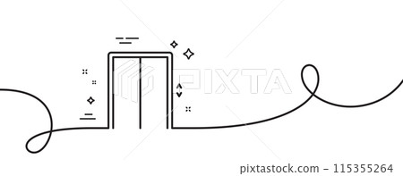 Lift line icon. Continuous one line with curl. Elevator sign. Transportation between floors symbol. Lift single outline ribbon. Loop curve pattern. Vector 115355264