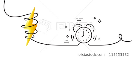 Time management line icon. Continuous one line with curl. Alarm clock sign. Watch symbol. Time management single outline ribbon. Loop curve with energy. Vector Time management line icon. Continuous one line with curl. Alarm clock sign. Watch symbol. Time management single outline ribbon. Loop curve with energy. Vector 115355382