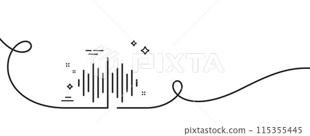 Sound wave line icon. Continuous one line with curl. Audio track sign. Radio music symbol. Sound wave single outline ribbon. Loop curve pattern. Vector 115355445