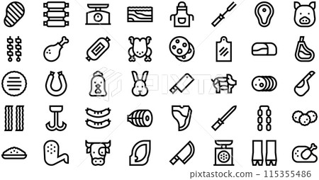 Butcher Icons collection is a vector illustration with editable stroke. Butcher Icons collection is a vector illustration with editable stroke. 115355486