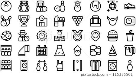 Bowling Icons collection is a vector illustration with editable stroke. Bowling Icons collection is a vector illustration with editable stroke. 115355501