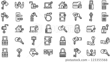Keys And Locks Icons collection is a vector illustration with editable stroke. 115355568