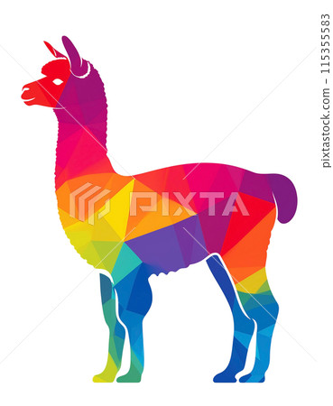 白色背景上彩色羊駝剪影剪影的插圖 白色背景上彩色羊駝剪影剪影的插圖 115355583