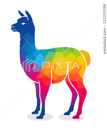 白色背景上彩色羊駝剪影剪影的插圖 白色背景上彩色羊駝剪影剪影的插圖 115355589