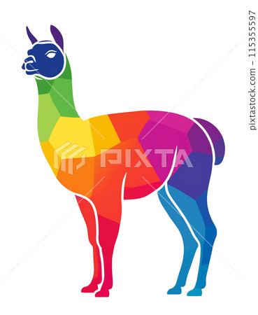白色背景上彩色羊駝剪影剪影的插圖 白色背景上彩色羊駝剪影剪影的插圖 115355597