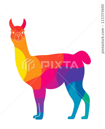 白色背景上彩色羊駝剪影剪影的插圖 白色背景上彩色羊駝剪影剪影的插圖 115355600