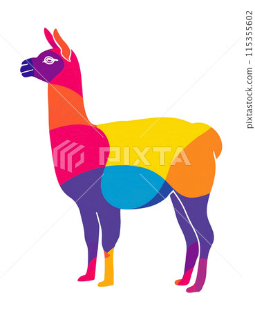 白色背景上彩色羊駝剪影剪影的插圖 115355602