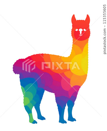 白色背景上彩色羊駝剪影剪影的插圖 115355605