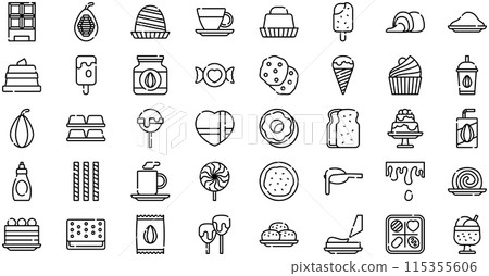 Chocolate Icons collection is a vector illustration with editable stroke. Chocolate Icons collection is a vector illustration with editable stroke. 115355606