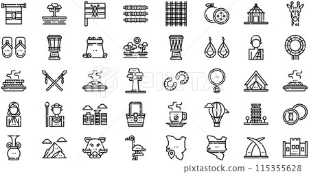 Kenya Icons collection is a vector illustration with editable stroke. Kenya Icons collection is a vector illustration with editable stroke. 115355628