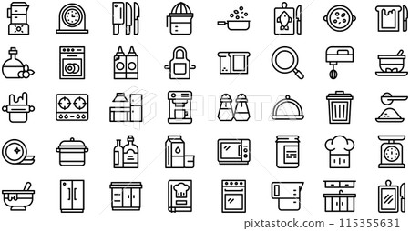 Kitchen Icons collection is a vector illustration with editable stroke. 115355631
