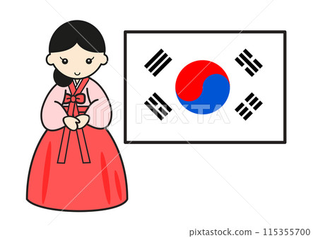 South Korean flag and woman wearing chogori 115355700