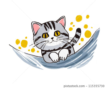 A surreal hand-drawn illustration of a Scottish Fold kitten, cut out on a white background A surreal hand-drawn illustration of a Scottish Fold kitten, cut out on a white background 115355730