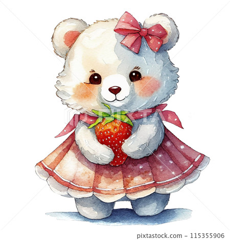 Illustration of a cute polar bear girl character wearing a one-piece dress, cut out on a white background Illustration of a cute polar bear girl character wearing a one-piece dress, cut out on a white background 115355906