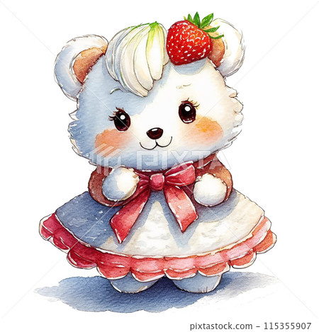 Illustration of a cute polar bear girl character wearing a one-piece dress, cut out on a white background Illustration of a cute polar bear girl character wearing a one-piece dress, cut out on a white background 115355907