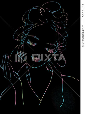 Colorful line drawing of a woman with her eyes closed 115356083