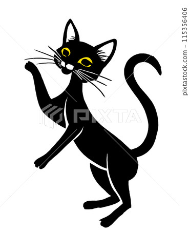白色背景上的黑貓剪影剪影插圖 白色背景上的黑貓剪影剪影插圖 115356406