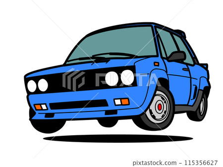 Retro Italian compact car jump blue car illustration 115356627