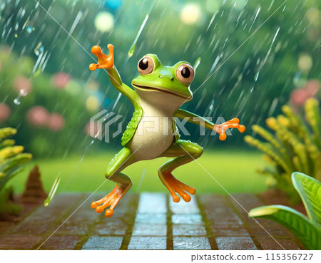 雨中快樂的青蛙角色 CG 插圖 雨中快樂的青蛙角色 CG 插圖 115356727