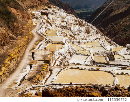 Salt evaporation ponds of Maras in the sacred valley of Incas, Cusco, Peru Salt evaporation ponds of Maras in the sacred valley of Incas, Cusco, Peru 115356752