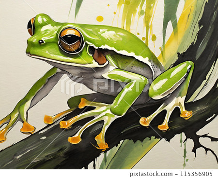 水墨畫背景中出現的立體青蛙的插圖 水墨畫背景中出現的立體青蛙的插圖 115356905