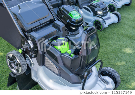 Battery powered electric lawn mowers. Battery powered electric lawn mowers. 115357149