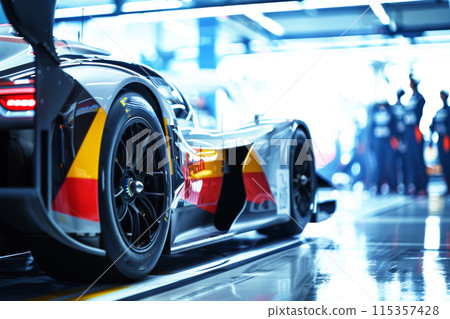 High-Performance Race Car in Pit Lane 115357428
