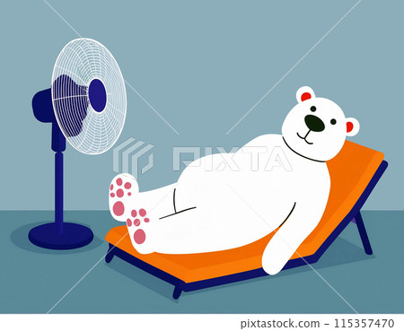 北極熊坐在電風扇前的插圖 115357470