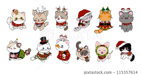 Christmas cat on white background vector illustration 115357614