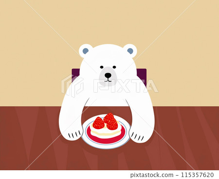 北極熊在餐廳吃蛋糕的插圖 北極熊在餐廳吃蛋糕的插圖 115357620