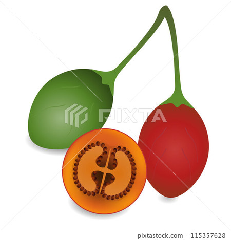 Exotic fresh tamarillo fruit isolated on white background. Exotic fresh tamarillo fruit isolated on white background. 115357628