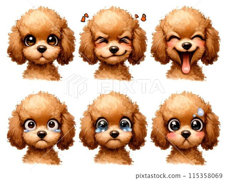 A set of toy poodles with various expressions A set of toy poodles with various expressions 115358069