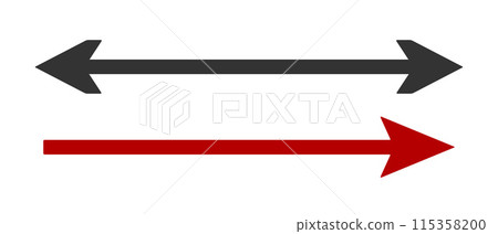 Long horizontal arrow. Black, red straight double arrow. Vector icon. Long horizontal arrow. Black, red straight double arrow. Vector icon. 115358200