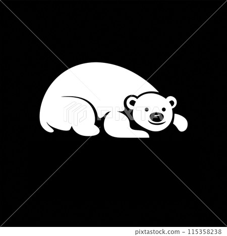 Silhouette illustration of a polar bear lying face down in a sloppy pose, cut out on a black background 115358238