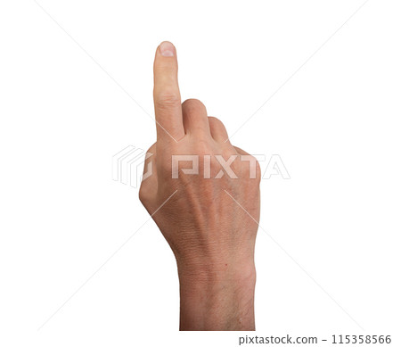 Hand pointing up with index finger, isolated on a white background. Ideal for concepts of touch, Hand pointing up with index finger, isolated on a white background. Ideal for concepts of touch, 115358566