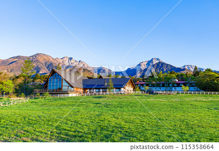View of Yatsugatake from Kiyosato Plateau in the early morning in spring 115358664