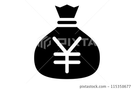 Black silhouette icon of Japanese currency in a bag Black silhouette icon of Japanese currency in a bag 115358677