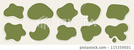 Collection of green blobs. Irregular shapes. Abstract organic figures. Vector frames for text with thin line. 115359501
