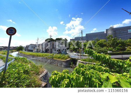 Residential area along the Daru River in Itami City Residential area along the Daru River in Itami City 115360156