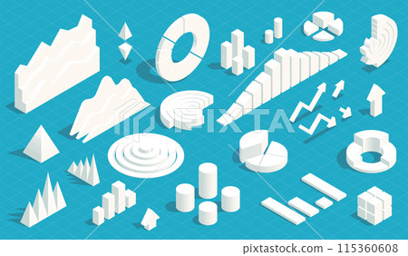 Isometric infographic elements. Business data report charts and graphs, statistic diagram and pie chart, web infographics. Vector collection Isometric infographic elements. Business data report charts and graphs, statistic diagram and pie chart, web infographics. Vector collection 115360608