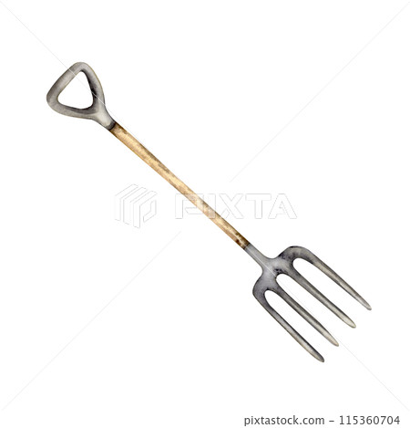 garden fork with wooden-handle 115360704