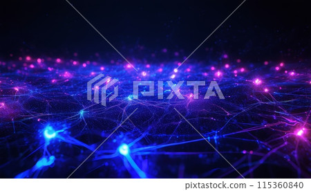 Futuristic business technology with dynamic network connections. Abstract analysis of big data in cyberspace. Innovative AI, financial flow, and global information systems. Ideal for technology. 115360840