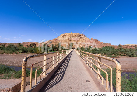 Bridge leading to the fortified village of Kesar(ksar). Rivers dry up. Bridge leading to the fortified village of Kesar(ksar). Rivers dry up. 115361208