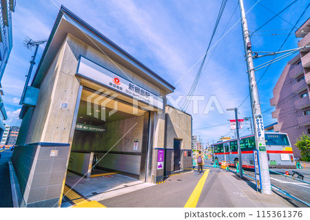 日本橫濱市六月的城市景觀。東急新橫濱線新綱島站南口=8號 日本橫濱市六月的城市景觀。東急新橫濱線新綱島站南口=8號 115361376