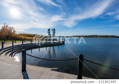 Yellowknife, Northwest Territories, Canada - September 22 2022 : United in Celebration sculpture, located at the edge of Frame Lake in front of Yellowknife's City Hall. 115361395